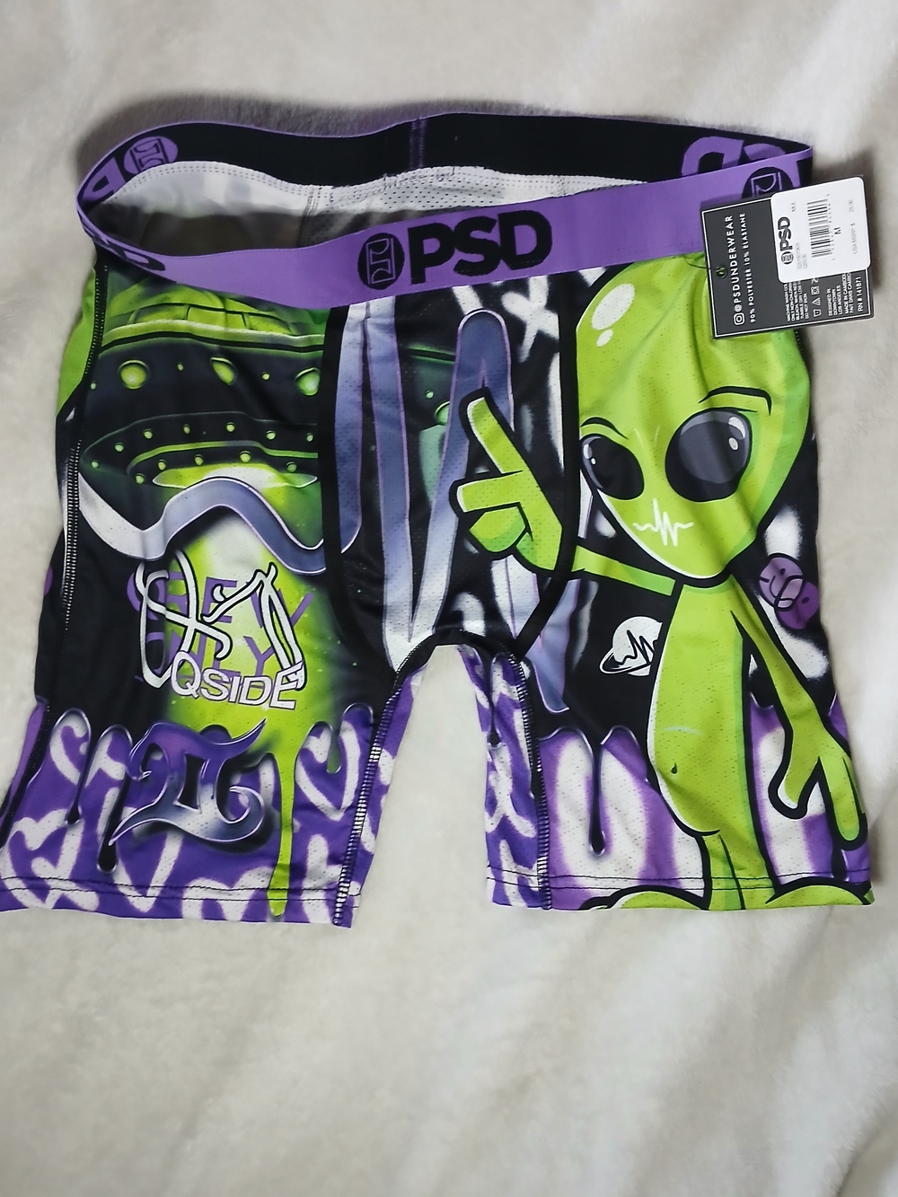 PSD Alien Graphic Compression Shorts - Green & Purple